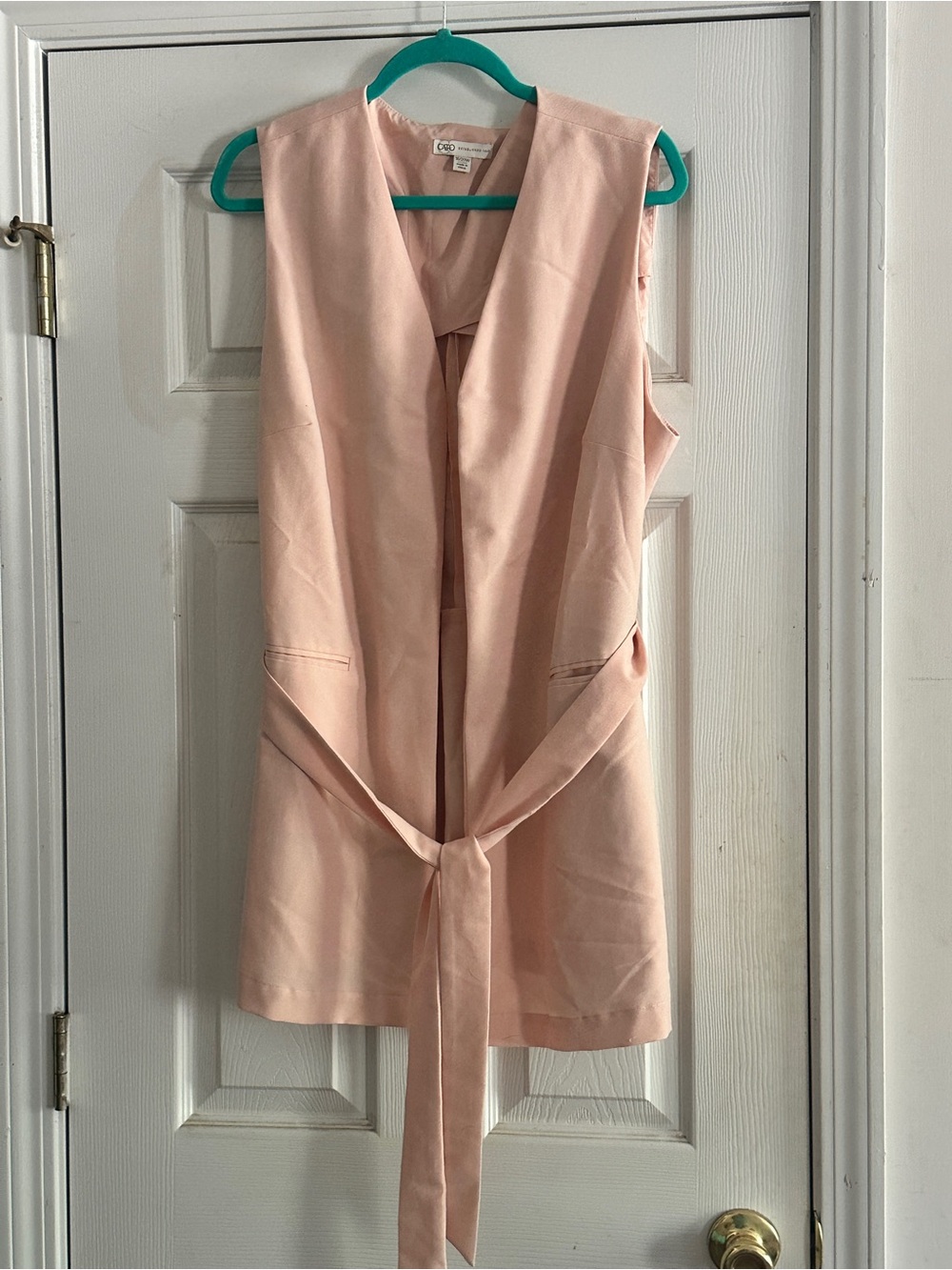 Cato Pale Pink Sleeveless Long Vest with Tie Waist